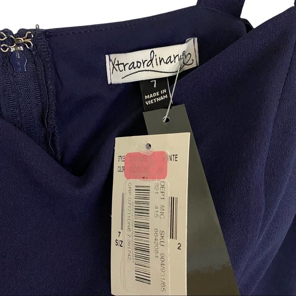 XTRAORDINARY | Navy Blue Cold Shoulder Sheer Cutout Mini Party Cocktail Dress - Picture 14 of 16